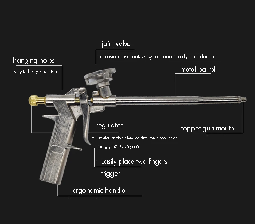 Полностью металлическая монтажная пена, герметик, пистолет, Регулируемый пистолет для клея пены, пистолет для швов дверей и окон, строительный инструмент