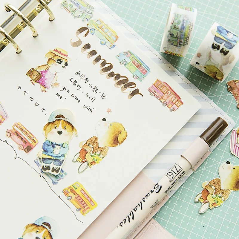 

1PC Korean Drafting Tape Washi Tape Stupid Dog and Cartoon Car Series DIY Decorative Material Hand Account Sticks Repeatedly