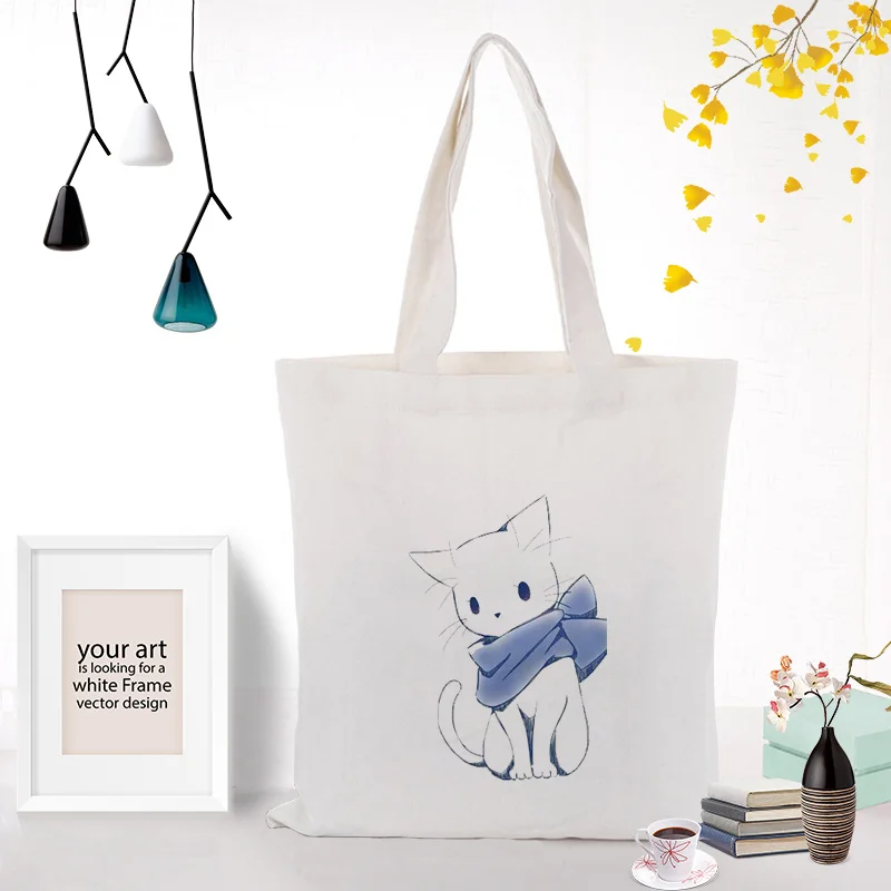 Холст сумка кошка хозяйственная сумка текст DIY ежедневное использование пользовательский принт Логотип эко многоразовая утилизация