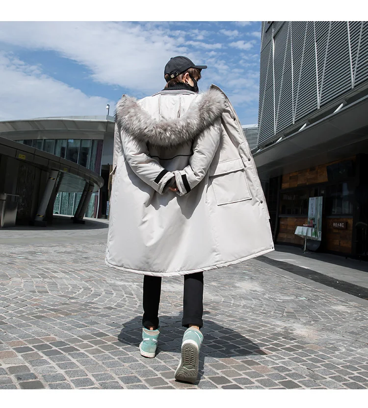 Winter New Style Men Cotton Overcoat Mid-length Thick Trend Korean Winter Cotton-padded Jacket over-the-Knee Cotton Coat
