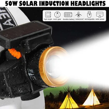 

2000LM Headlight USB Rechargeable Solar Induction LED Headlamp Fishing Head Light Lamp Lantern By 18650 Battery