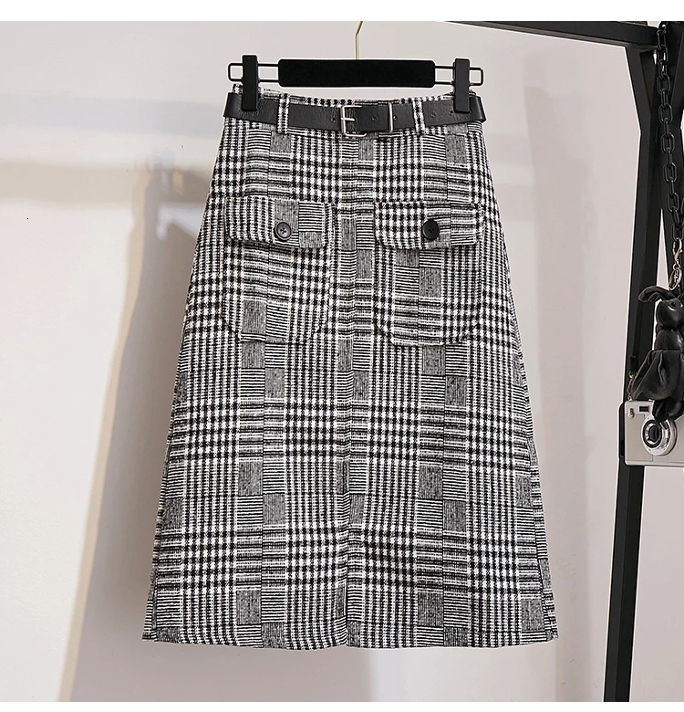 skirt office ladies Winter Sweaters Skirts Set Bow Knitted Pullover Tops+Plaid Skirts 2PCS Suits Tracksuits Clothing Set - Color: skirt