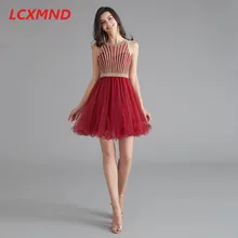 Бургундия роскошное бисерное Короткое Платье Для Школьного бала мини коктейльное платье Бисероплетение выпускное платье на выпускной вечер