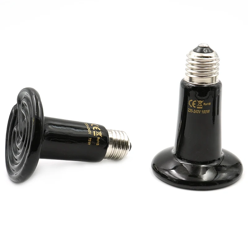 Pet Heating Light Bulbs 220V Black Infrared Ceramic Emitter Heat Lamp for Reptile Animal Reptile Lamp 25W 50W 75W 100W 150W 200W