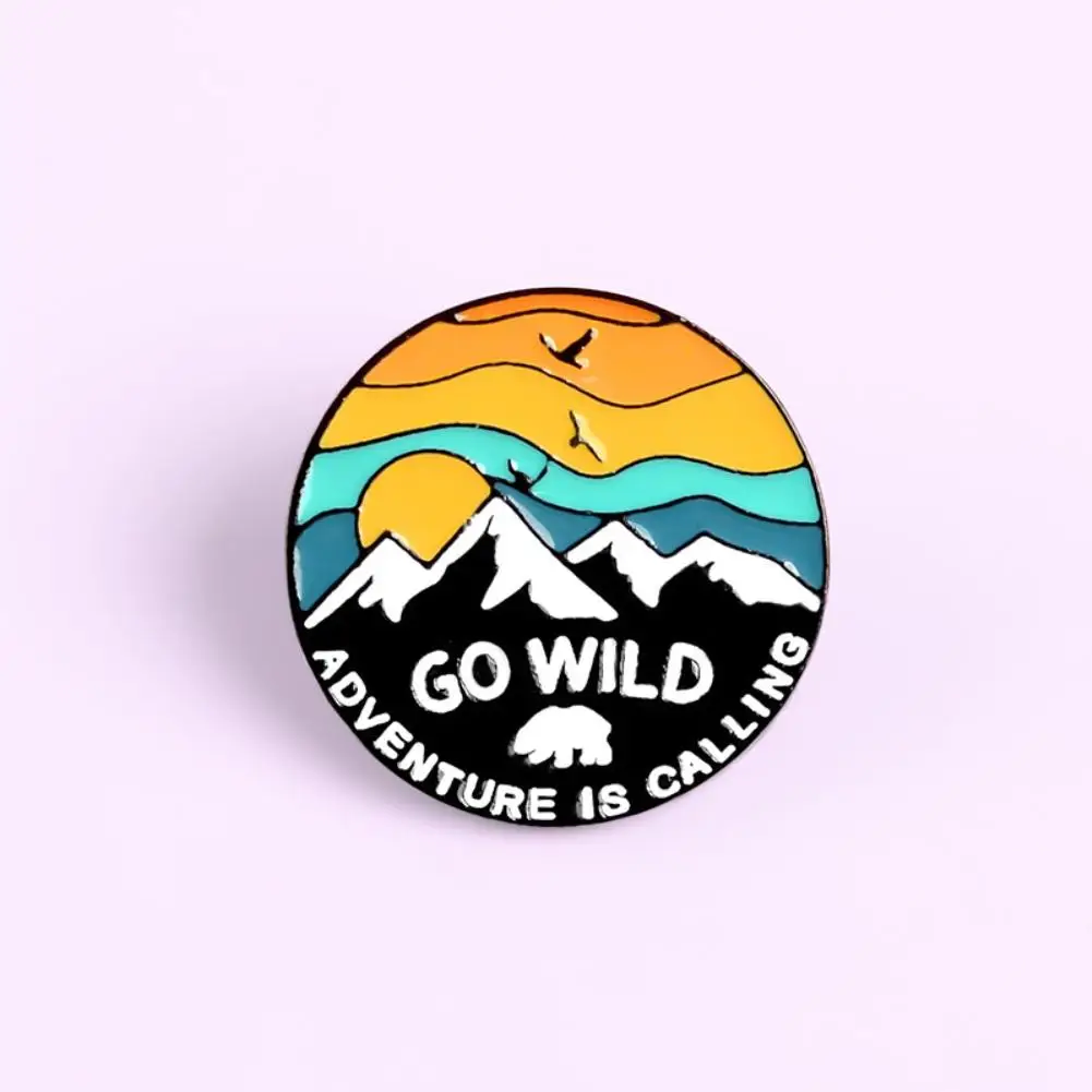 Unisex Brooch Pin Sunset Snow Mountain Bird Enamel Jacket Bag Badge Clothes Decor For Women Accessory Fashion | Украшения и