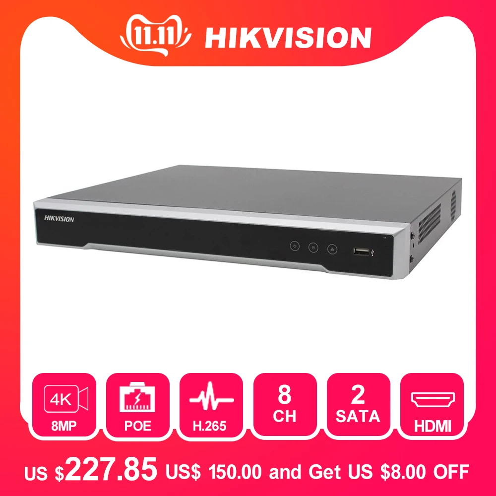 Hikvision 8/16 CH CCTV системы DS-7608NI-K2/8 P и DS-7616NI-K2/16 Встроенный Plug & Play 4 к NVR с 2 SATA Интерфейсы 8 порт poe