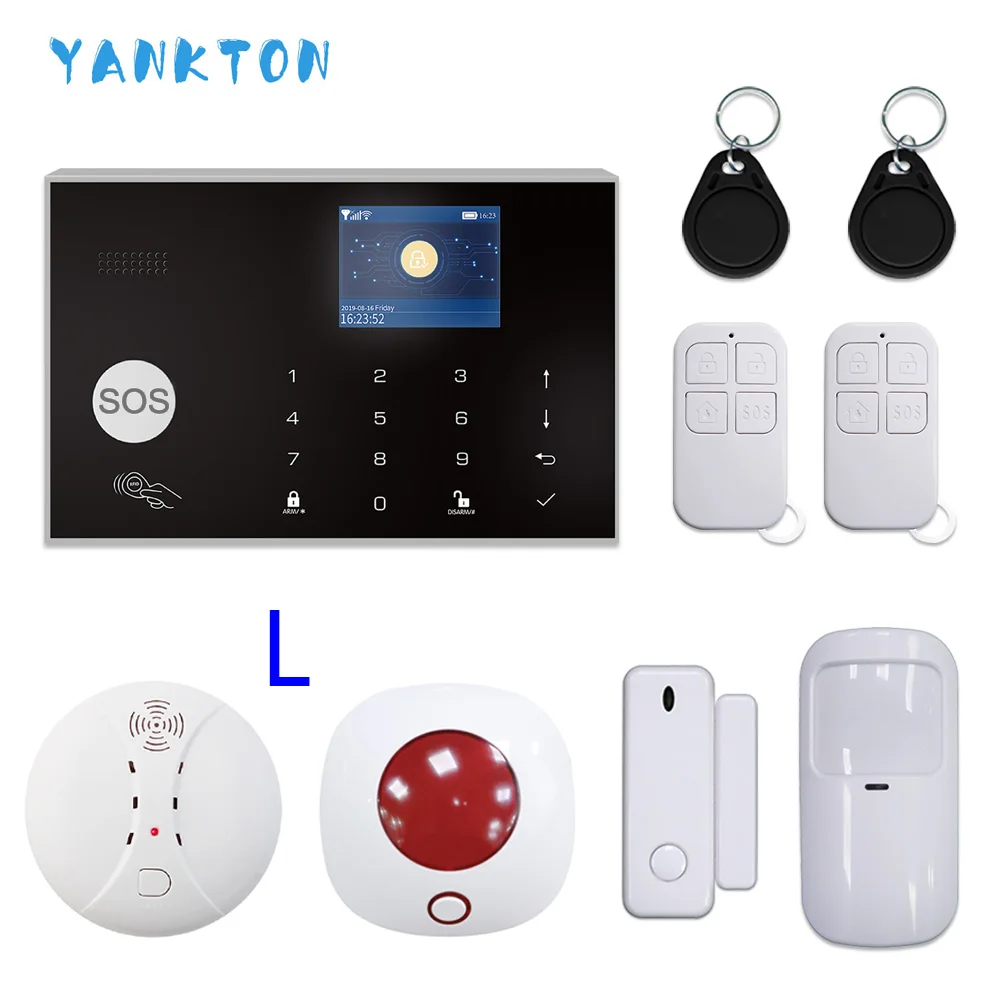 YK-018-GSM-G30-L Tuya 433 МГц беспроводной/проводной wifi GSM сигнализация комплект домашняя охранная и охранная сигнализация с ip-камерой/детектор дыма DIY сигнализация - Цвет: YK-018-GSM-G30-L