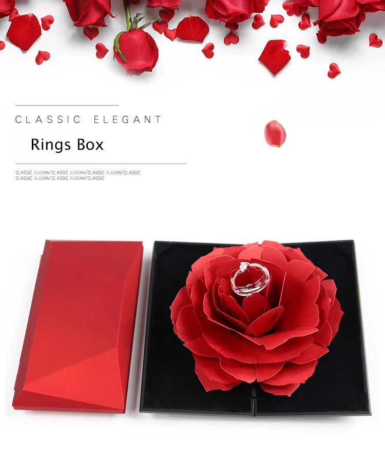 Fulltime/® Bo/îte /à bague 3D Pop Up Rose Rose Coffret /à Bague Boite Cadeau Bijoux Pour Mariage Anniversaire