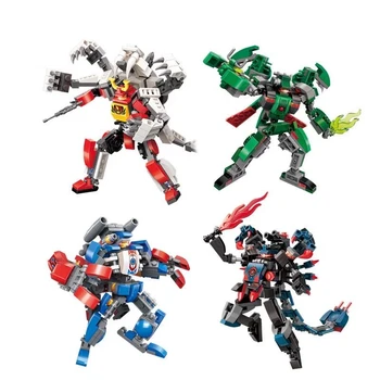 

741pcs 4 kinds of fighting robot 2 in 1 transform robot building blocks toy for kids children gift