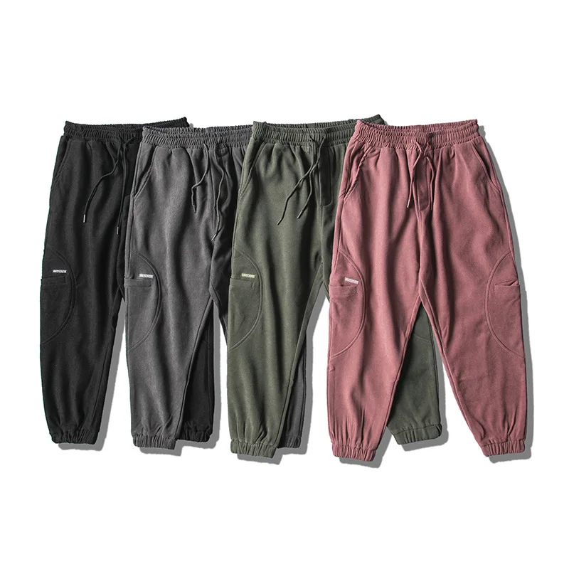 

City Where the Product Winter New Style Embroidered Joint Thinner Pants Lace-up plus Velvet Loose Casual Pants