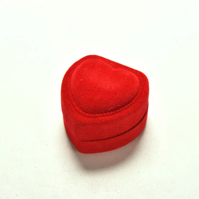Мини милый красный складной чехол для переноски Дисплей Коробка для ювелирных изделий упаковка прочный красный в форме сердца крышка открытый бархат кольцо коробка