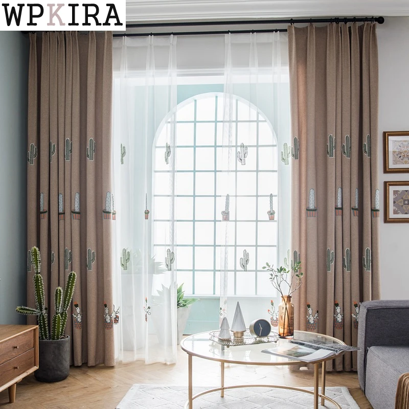 

Cartoon Luxury Cotton and Linen Blackout Curtain Cactus Embroidery Curtain Fabric For Living Room Kids Room Curtains S085&30