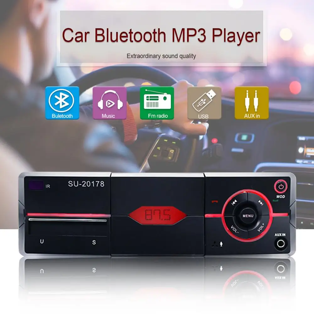 

Car Radio 12V Bluetooth Car Stereo In-dash 1 Din FM Aux Input Support Mp3/MP4 USB MMC WMA AUX IN TF Car Radio Player Autoradio