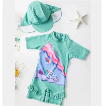 

Green One Piece Swimsuit Boys Swimwear Short Sleeve Cartoon Children Bathing Suit for Baby Boys Child Surfing Swim Wear Beach