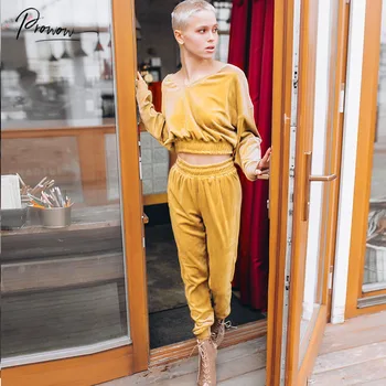 

Prowow New Fashion Style Women V-neck Long Sleeves Tops and Beach Holiday Pants Solid Women Suit Ladies Casual Clothes Wowan