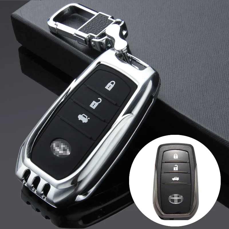 Цинковый сплав чехол для ключей автомобиля брелок для Highlander Prado Crown Land Cruiser Prius Vitz Riez RAV4 Camry Smart key защитная оболочка - Название цвета: A silver buckle set