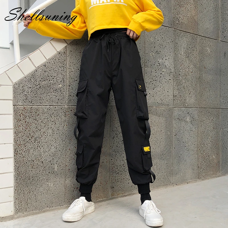 Shellsuning/черные M-2XL уличные брюки-карго с высокой талией Женские повседневные брюки