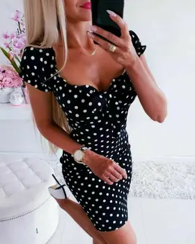 

Womens Bandage Bodycon Sleeveless Evening Party Club Short Mini Dress Polka Dot Vestidos