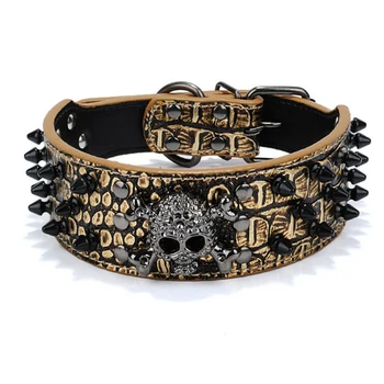 

Halloween Spiked Skull Stud Dog Collar Adjustable Rivet PU Leather Puppy Collar Pet Dog Neck Strap Elegant Temperament Charming
