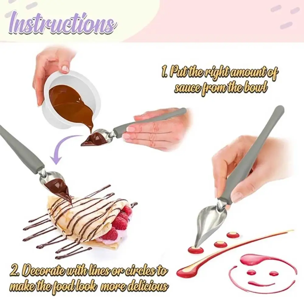 ChefValon Sauce Plating Art Pencil Dessert Decorating Draw Design Kitchen Nozzle Portable Sauce Painting Pencil Spoon