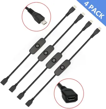 

Power Supply Cord Pi Power Switch Cable Switch Push On Off for Raspberry Pi 3,Pi 2,B+,Zero w MicroUSB Female to Male (4-Pack)