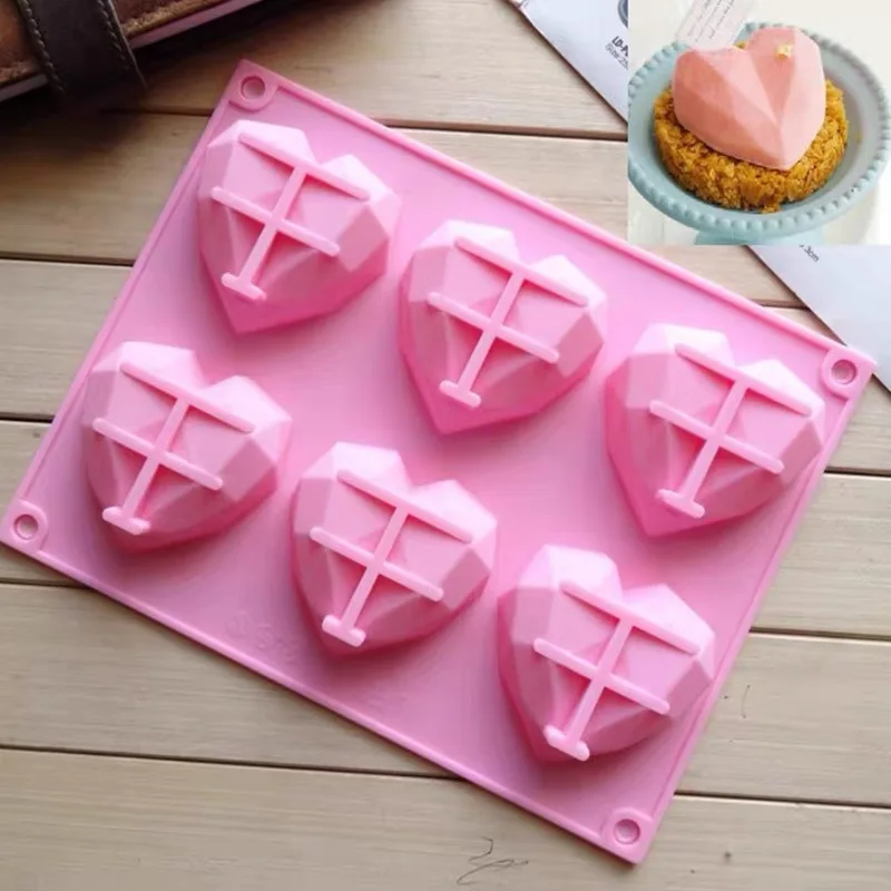 6 cavity Алмаз Любовь силиконовая форма для выпечки тортов 3D сердце Форма Fondant