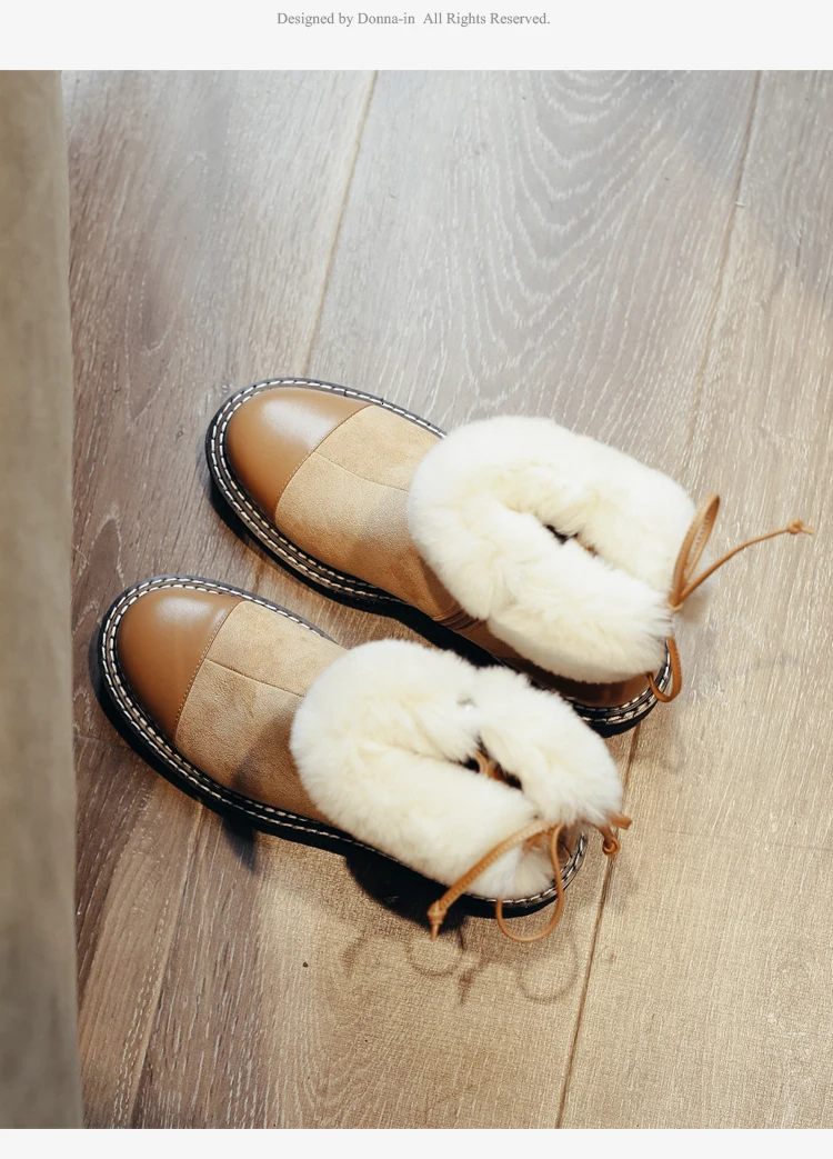 Donna-in/женские зимние ботинки из натуральной кожи; меховые зимние ботильоны на платформе с каблуком и толстым плюшем с круглым носком; женская обувь с перекрестной шнуровкой на молнии