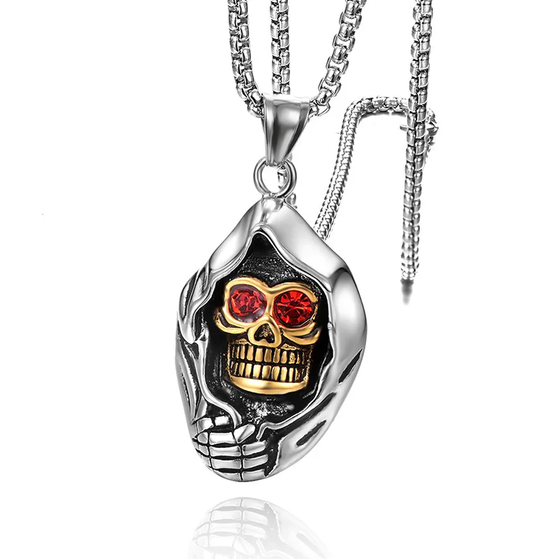 

Rock And Roll Punk Fashion Pendant Personality Ghost Skull Necklace Men's style 316L Titanium Steel Unique Pendant