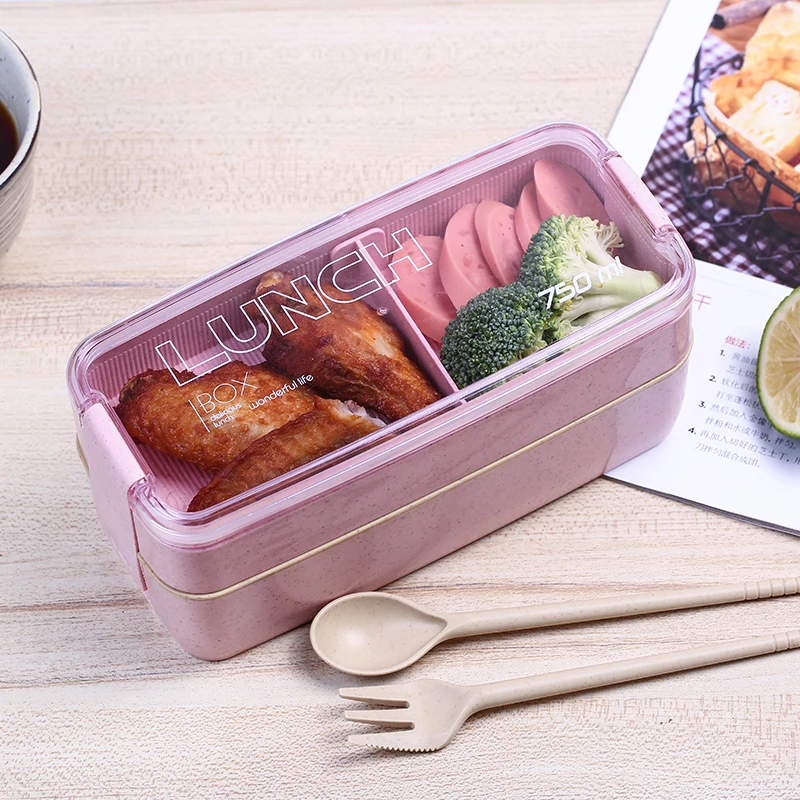 750 мл здоровый материал 2 слоя Ланч-бокс Пшеничная солома Bento коробки микроволновая посуда контейнер для хранения еды ланчбокс для детей