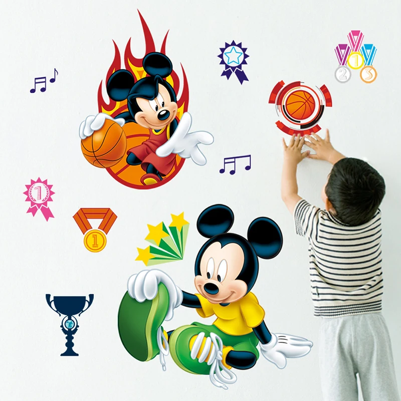 Cartoon Disney Mickey Play Basketball Wall Stickers For Nursery Kids Room Home Decor Living Room Decals PVC Mural Art Wallpaper Cartoon Disney Mickey Play Basketball Wall Stickers For Nursery Kids Room Home Decor Living Room Decals PVC Mural Art Wallpaper