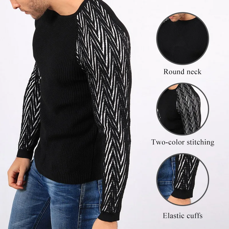 DIHOPE 2019 Mens Striped Sweaters Patchwork Knitted Pullovers Mens Sweaters Slim Fit Casual Knitwear Male Spring 4