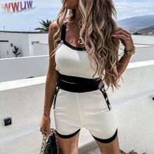 

Summer Women Fashion 2 Piece Outfit Set Chic Sets Sleeveless Slim Stripe Vest Top and Shorts Set for Ladies Women Party Wear New