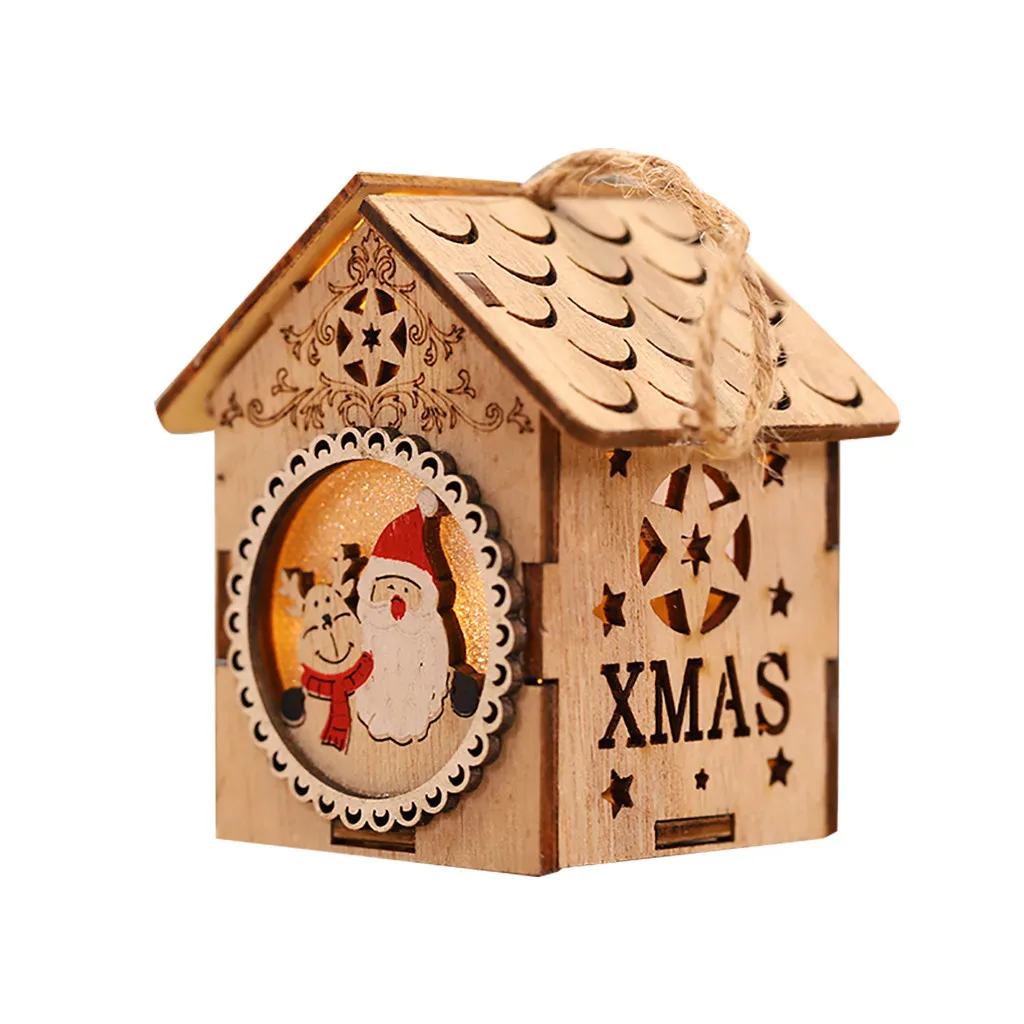 a 1PC LED Night Light xmas LED Light Wood House Cute merry christmas Tree Hanging Ornaments Holiday Decoration for home FDH - Цвет: a