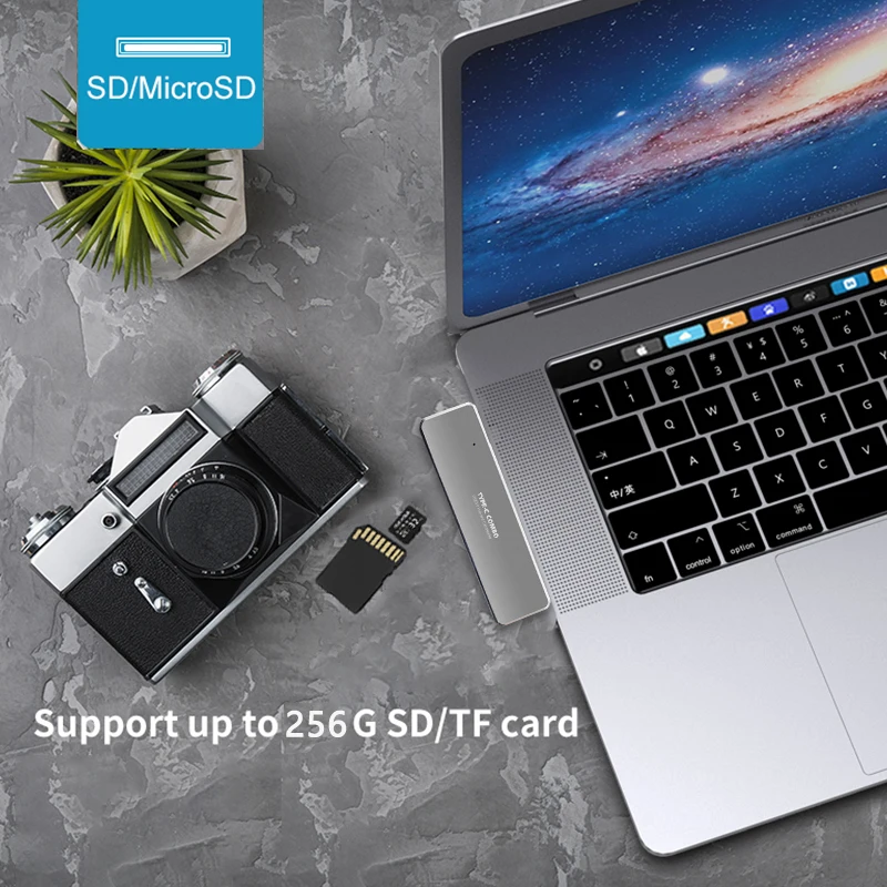 USB C Hub with 3 USB 3.0 SD/TF Card Readers