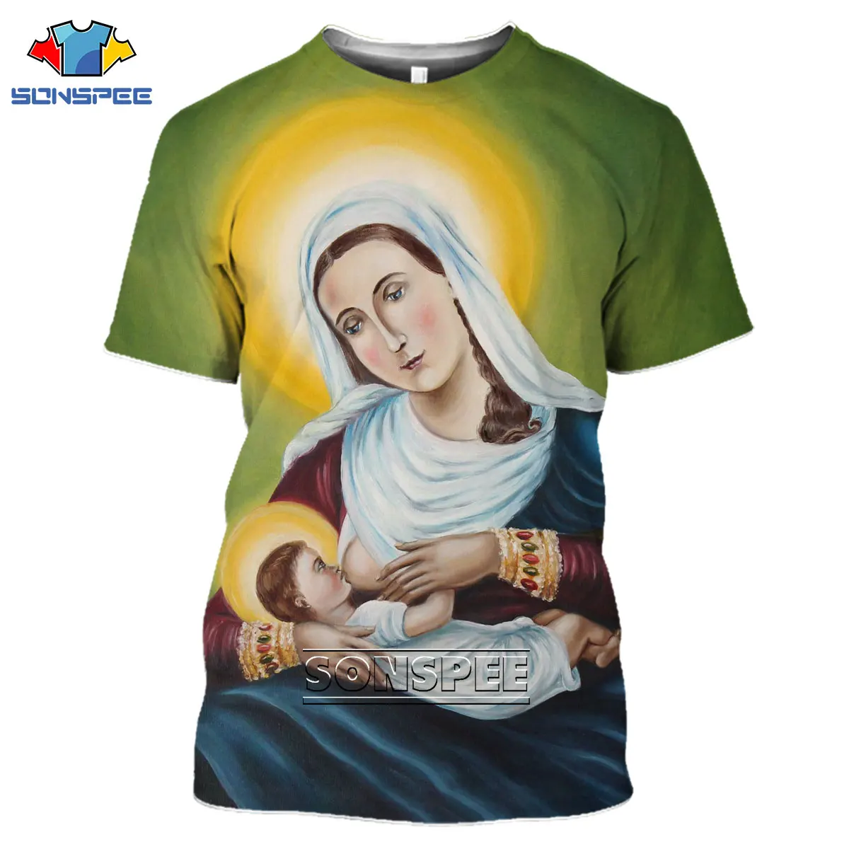 LIASOSO 3D Guadalupe Virgin Mary Catholic Print T-shirt Summer O-neck Fashion Casual Short Sleeve Harajuku Style Clothing Top