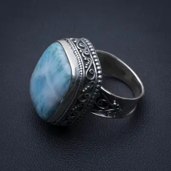 

Natural Caribbean Larimar Vintage 925 Sterling Silver Ring, US Size 7.75 R3420