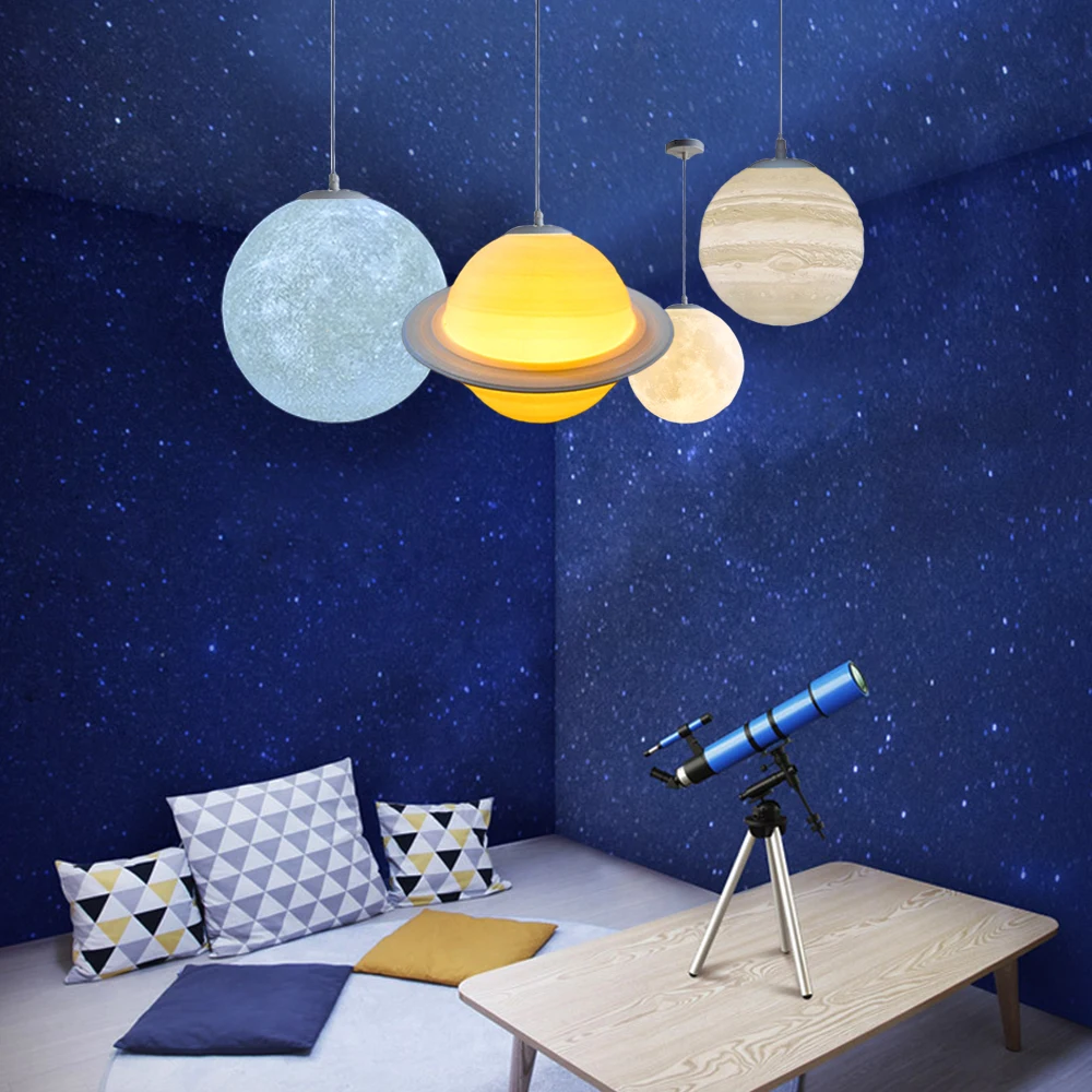 3D Printed Galaxy Moon hanging Lamp Planetary pendant Lights Christmas Decorations For Home Light lamps saturn jupiter earth