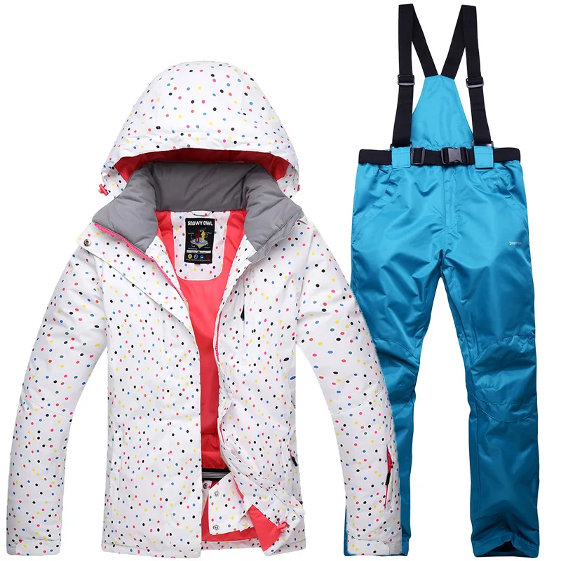 Ski Suit Adult Women Winter Waterproof Breathable Warm Snowboard Jacket Bibs Pants Wind Resistant Outdoor Snowboard Suit