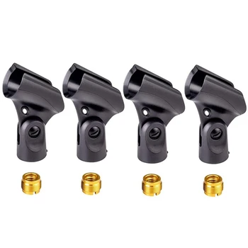

Universal Microphone Clip Holder with 5/8 Inch Male to 3/8 Inch Female Nut Adapters Black (4-Pack)