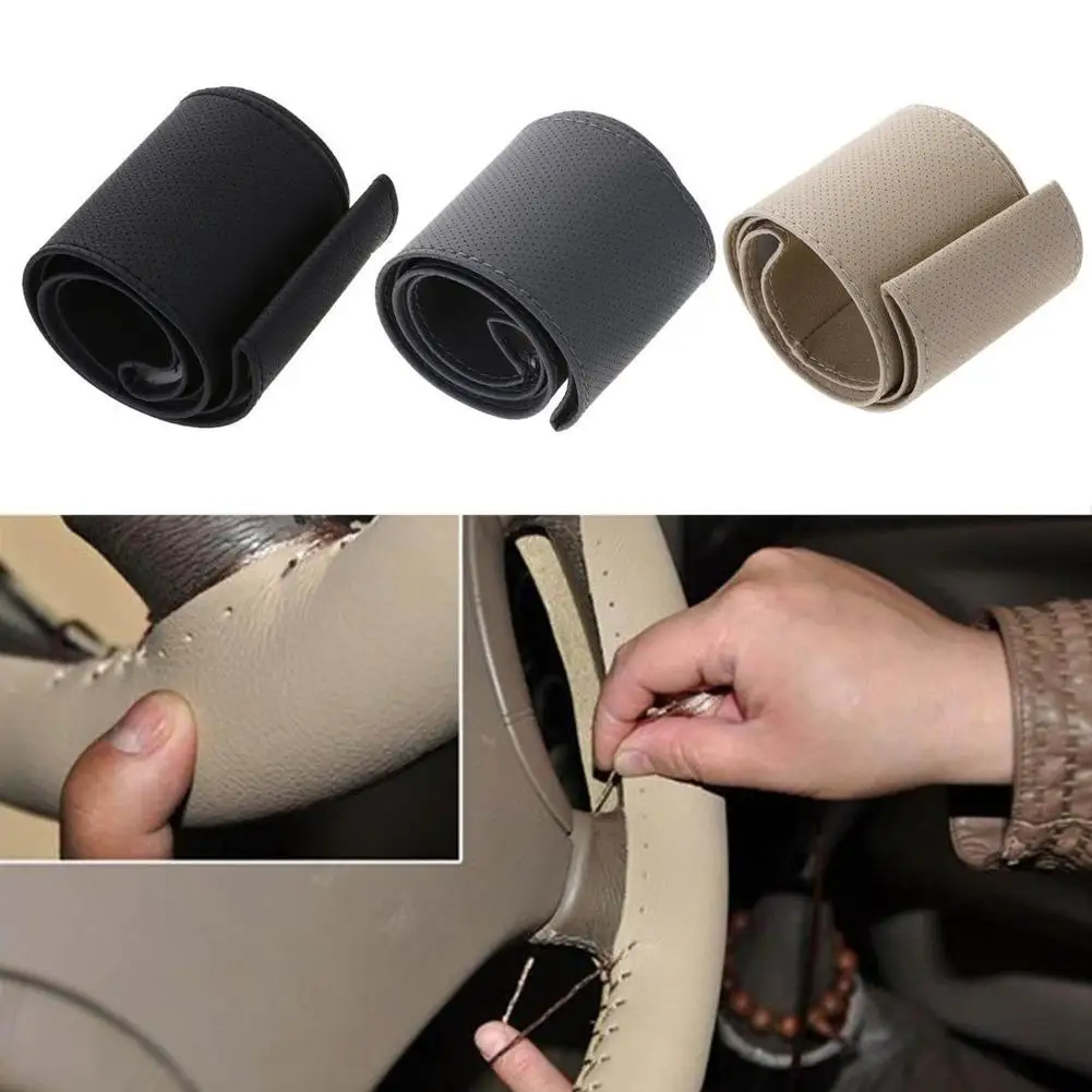 

Car Faux Leather Steering Wheel Cover Case Hand Sewing Set Steering Wheel Cover DIY Braid Leather Steering Wheel