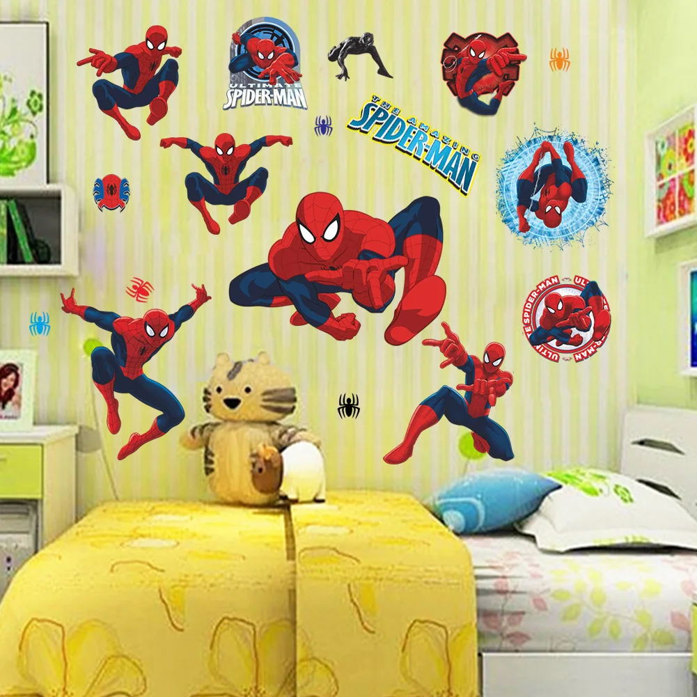 Spiderman adesivi murali per bambini ragazzi camere Spider Man bambini  camera da letto decorazioni per la casa carta da parati vinile Nursery  decalcomanie decorazioni - AliExpress