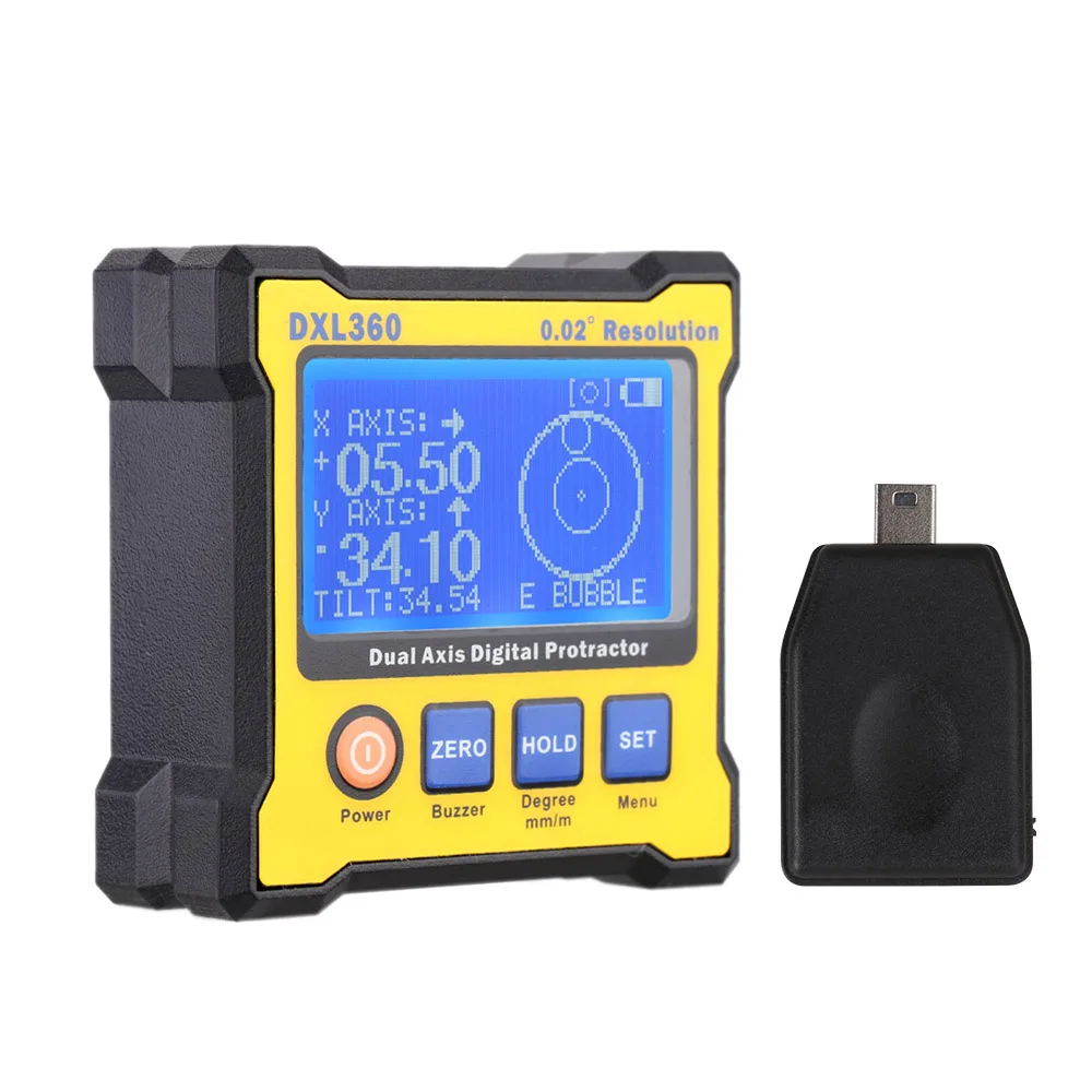 EU with USB Adapter DXL360 Dual Axis Digital Angle Protractor 5 Magnetic Base High-Precision Dual-axis Digital Display Level Laser 100-240V 50-60Hz - Цвет: EU with USB Adapter