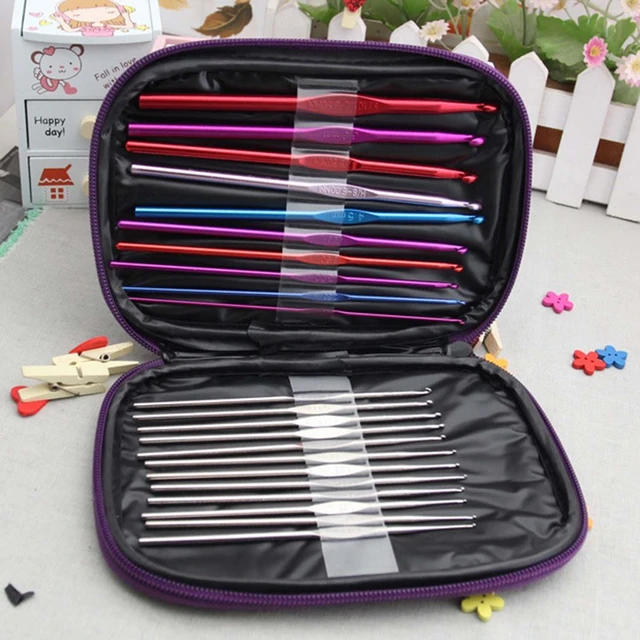 22Pcs Mixed Color Metal Crochet Hooks Set Knitting Needles with