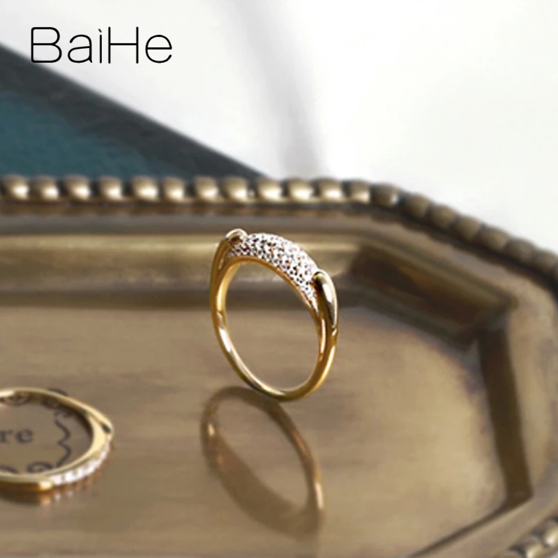 BAIHE Solid 14K желтое золото 0.28CT Сертифицированный H/SI круглый натуральные Алмазы обручальные женские модные ювелирные изделия кольцо