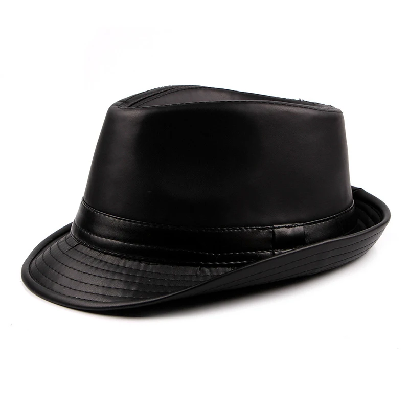 Осень зима PU Fedora шляпа для мужчин и женщин Имитация кожи Топ фетр джаз шляпы Крестный отец шляпы сомбреро джентльмен шляпа Sombrer
