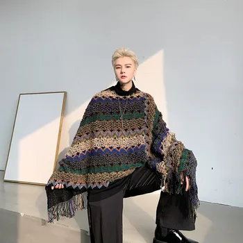

Autumn Winter Male Vintage Chic Bohemian Sweater Tassels Cape Men Women Sleeveless Knitted Pullover Sweater Shawl