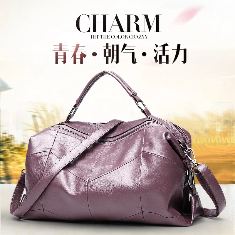 

2017 Autumn And Winter New Style Soft Leather Boston Handbag Simple Versatile Shoulder Bag Shoulder Big Bag WOMEN'S Bag