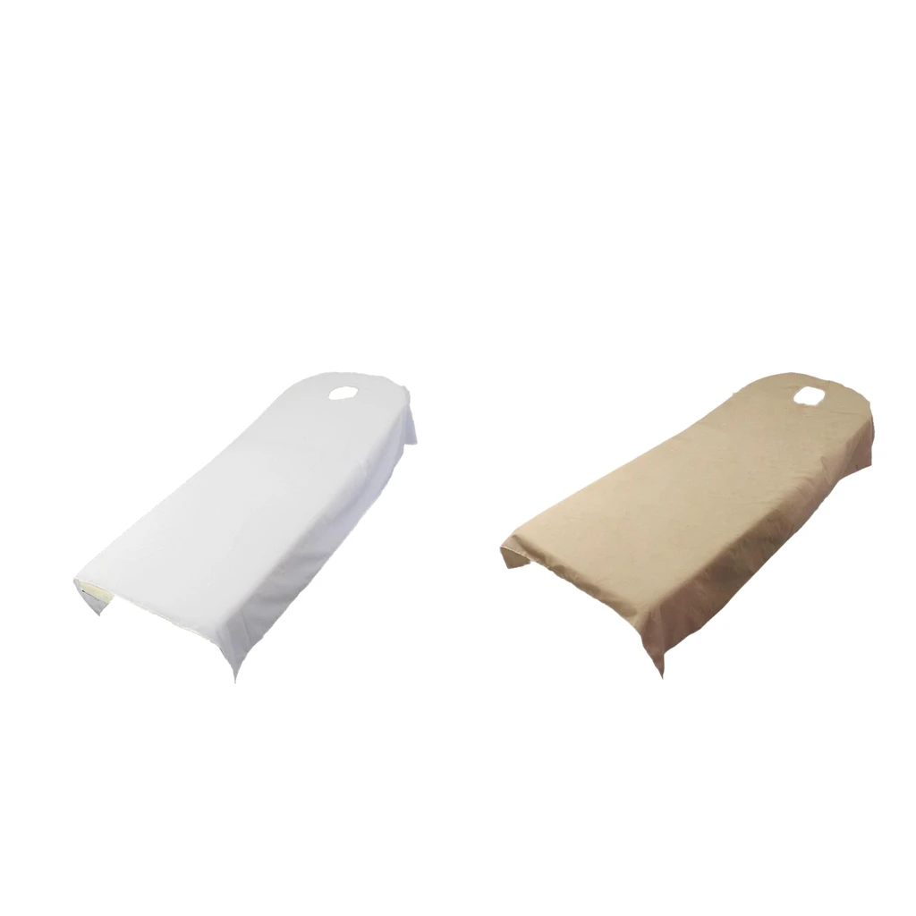 2pcs Beauty Bed Cover Massage SPA Table Bed Flat Sheets with Hole White/Camel - 80x190cm/ 35.43x 74.80inch