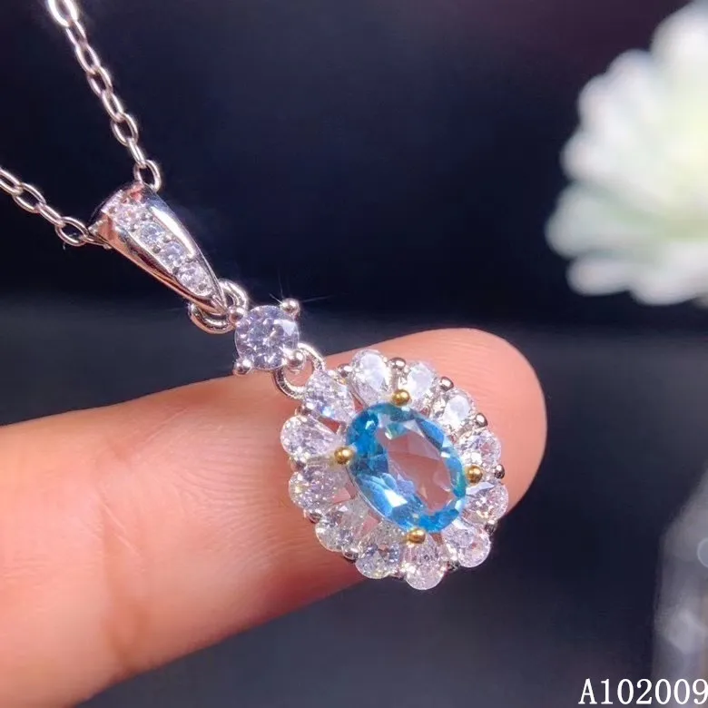 

KJJEAXCMY fine jewelry 925 Sterling Silver inlaid natural blue topaz noble girl new Pendant Necklace support test