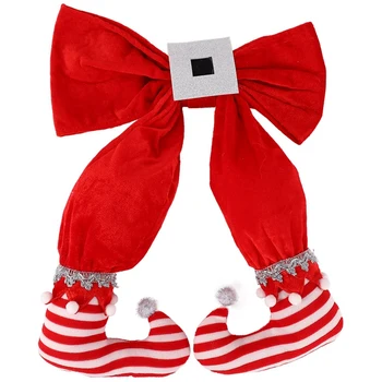 

Elf Foot Hanging Christmas Tree Bow Elf Boots Pendant Hotel Atmosphere Layout for New Year Party Scenes Arrangement-Red